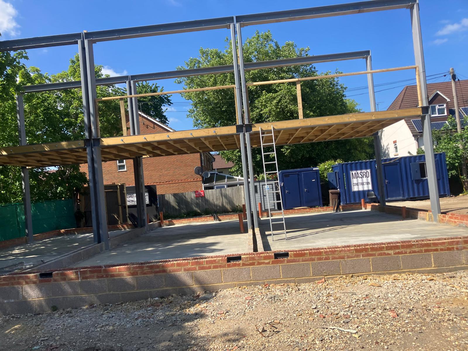 Steel frame and timber deck 3 house terraced block